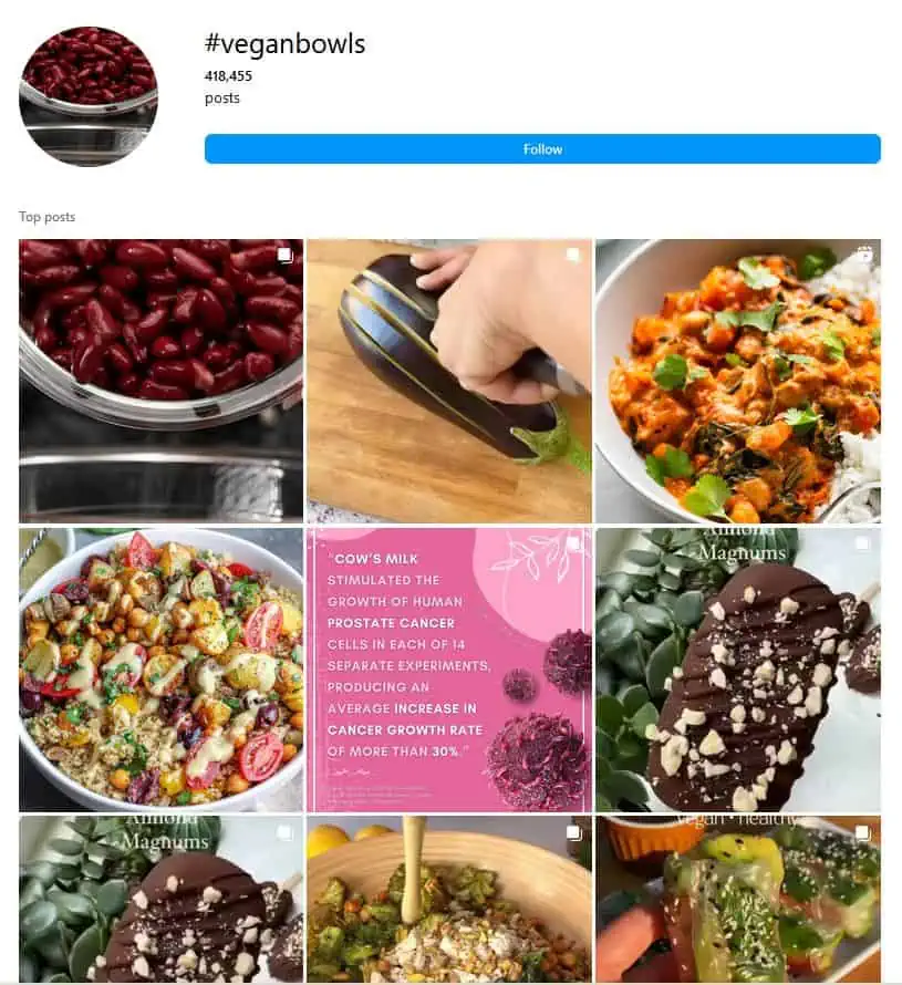 vegan bowls hashtag Instagram feed