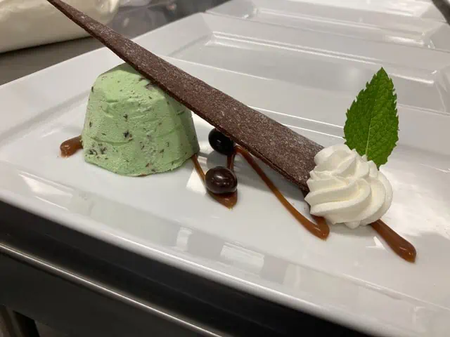 gourmet desert with ice cream