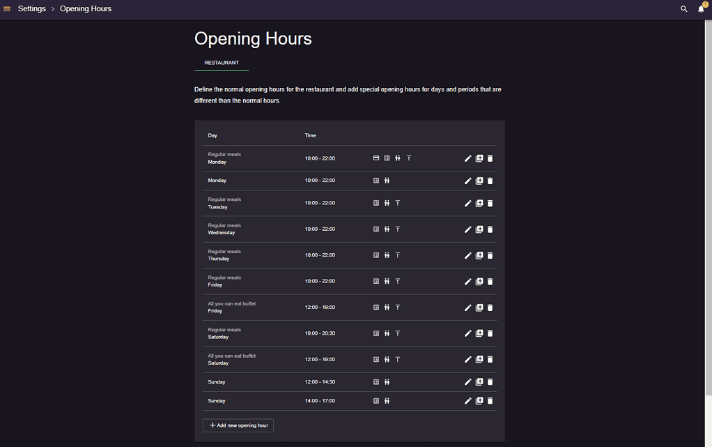 multiple default opening hours resOS