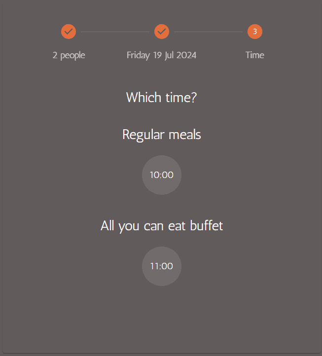 booking page with different opening hours