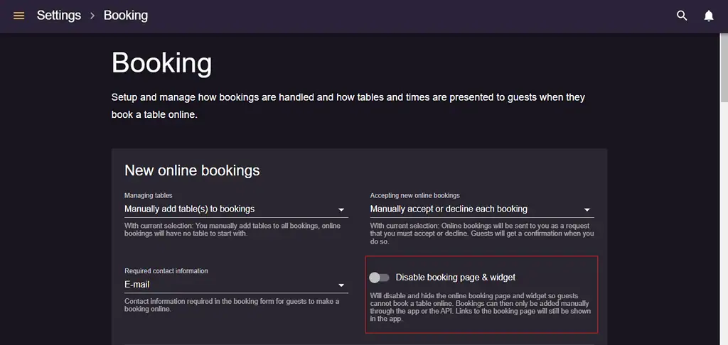 disable booking widget and page