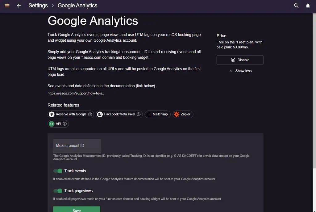 Google Analytics settings