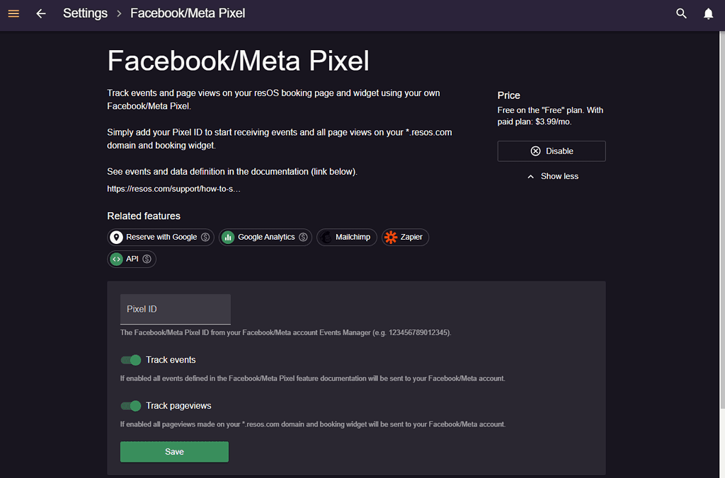 Meta pixel settings