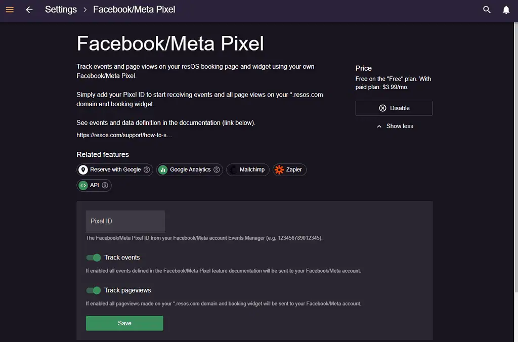 Meta pixel settings