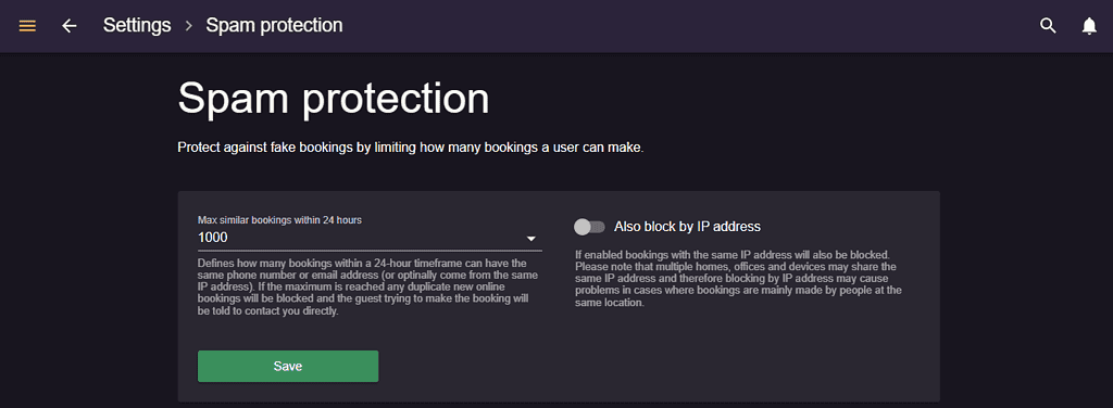 spam protection settings