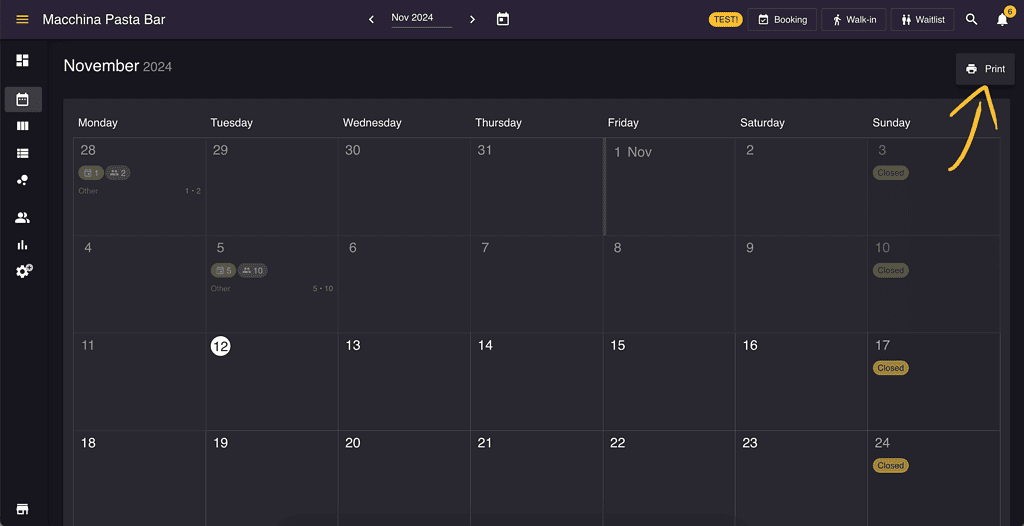 Print Calendar view