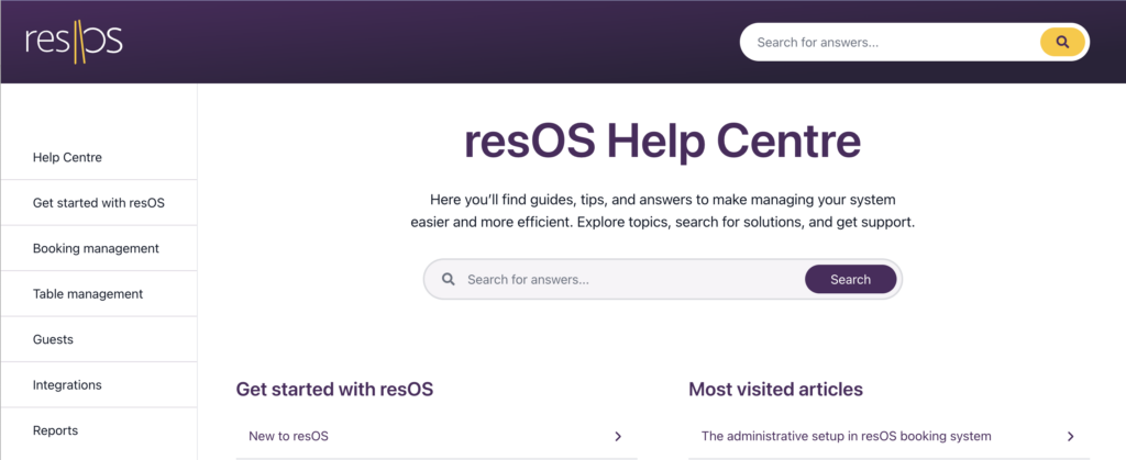 resOS Help Center view