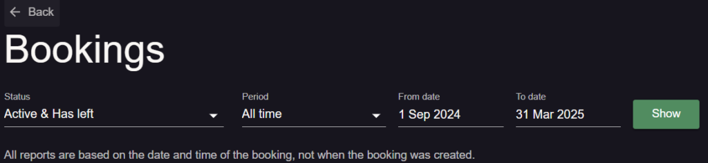 booking reports metrics