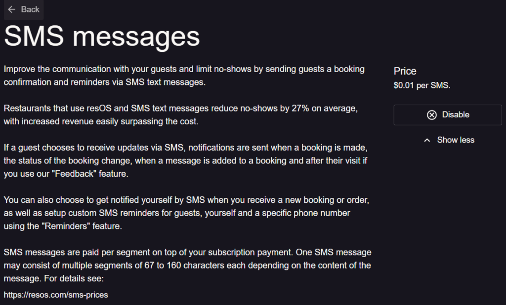 SMS messages add-on