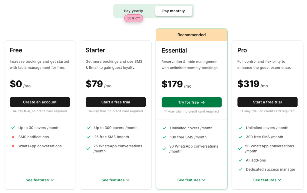 Eatapp pricing - Seven rooms alternative