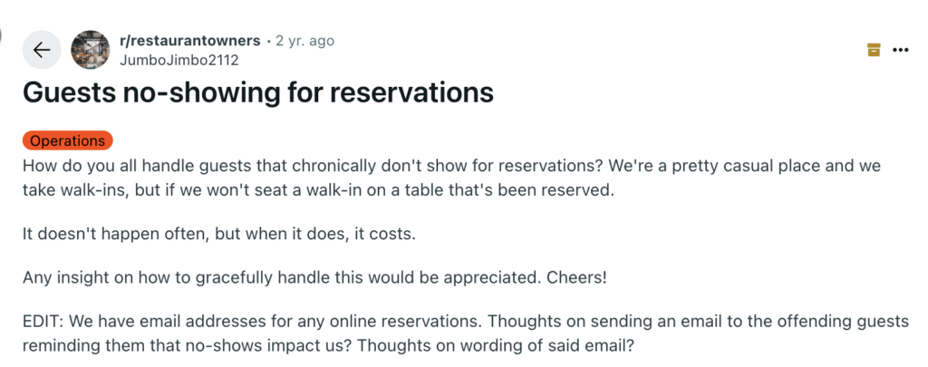 No shows — restaurant owner